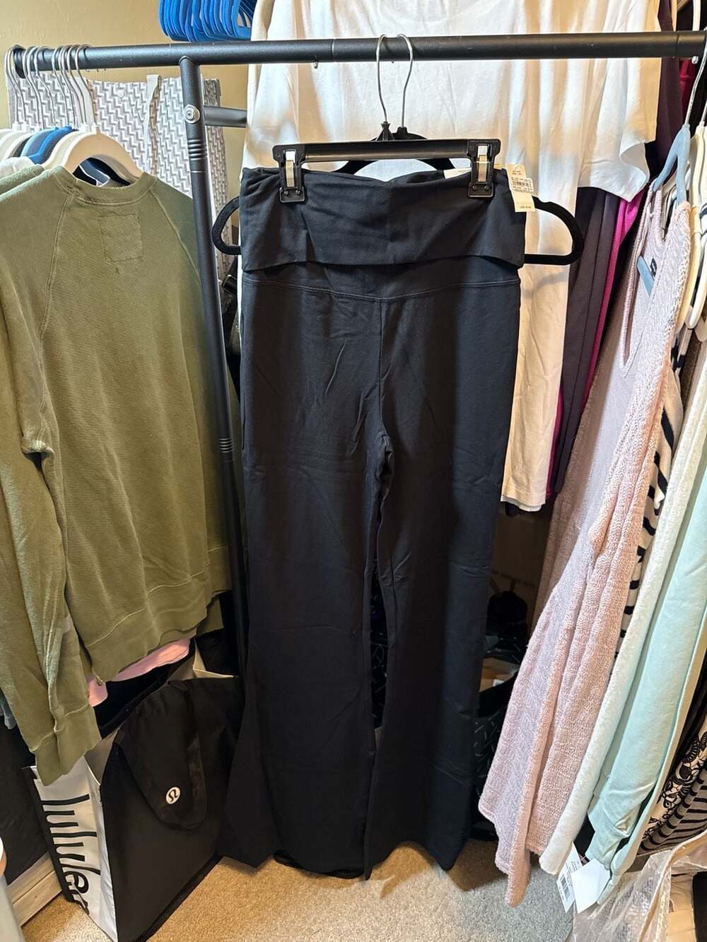 aerie Black Fold-Over Waist Flare Leggings